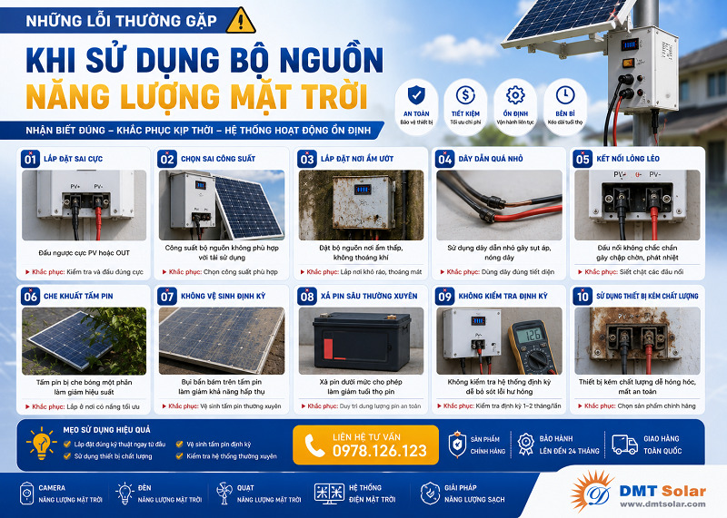 Lỗi thường gặp khi sử dụng bộ nguồn camera năng lượng mặt trời