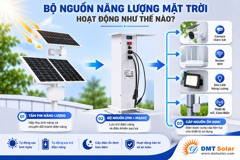 Bộ nguồn năng lượng mặt trời hoạt động như thế n&agrave;o?