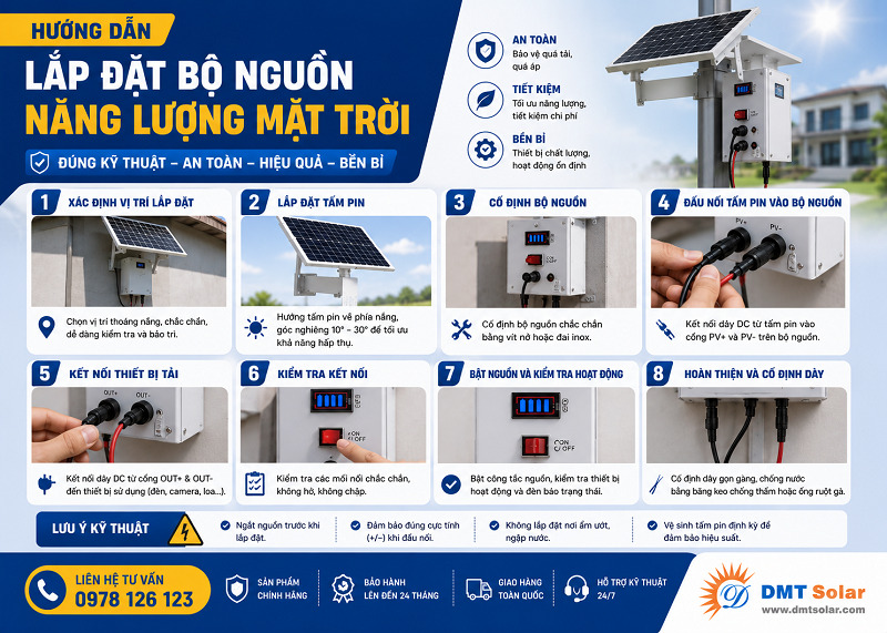 Hướng dẫn lắp đặt bộ nguồn năng lượng mặt trời đ&uacute;ng kỹ thuật
