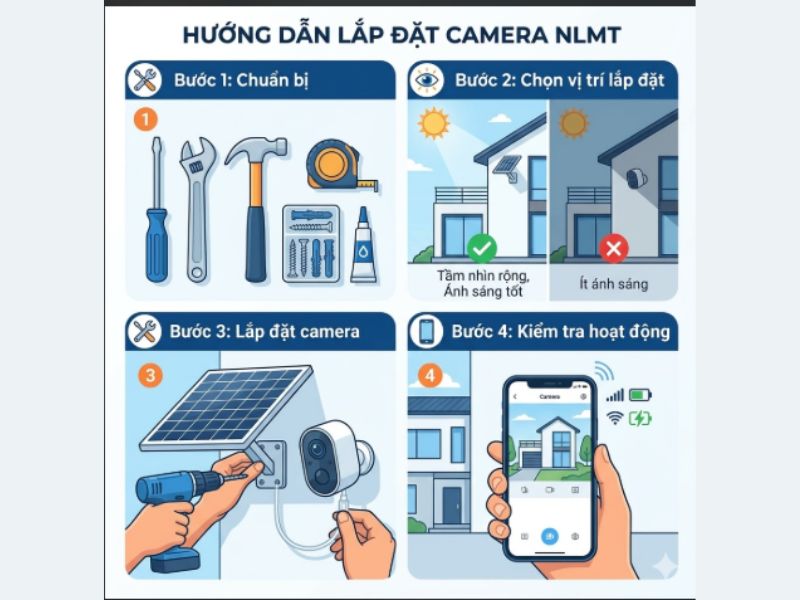Hướng dẫn lắp đặt camera năng lượng mặt trời đ&uacute;ng c&aacute;ch 