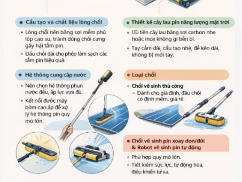 Tiêu chí lựa chọn dụng cụ vệ sinh pin năng lượng mặt trời
