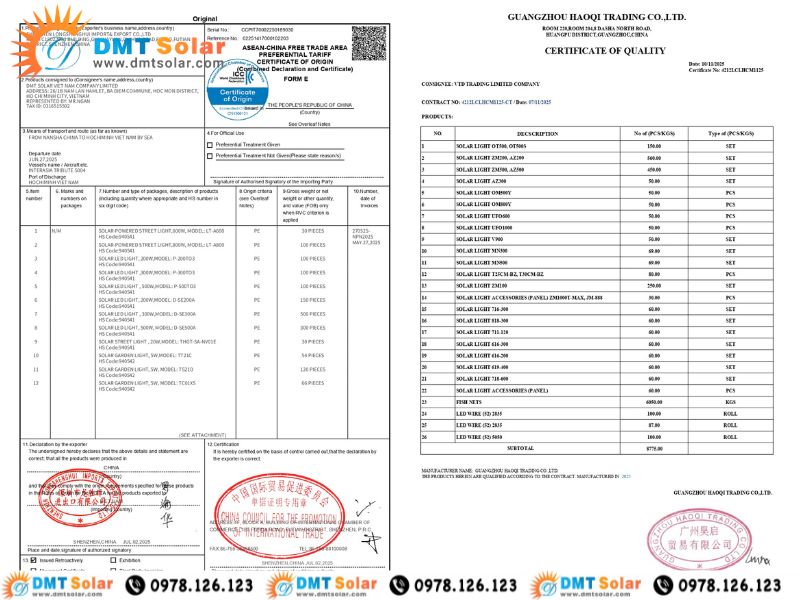 DMT Solar cung cấp đ&egrave;n dự &aacute;n, đ&egrave;n c&ocirc;ng tr&igrave;nh số lượng lớn đạt chuẩn CO,CQ