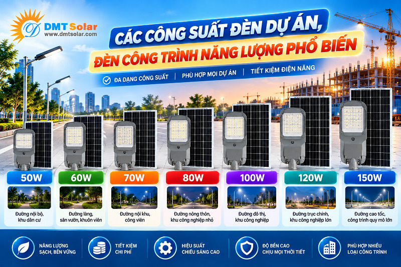 C&aacute;c c&ocirc;ng suất đ&egrave;n dự &aacute;n phổ biến