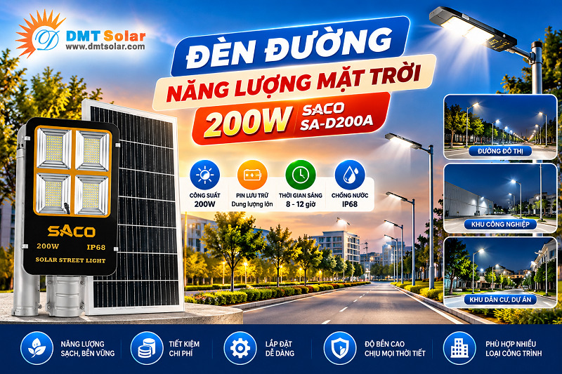 Đ&egrave;n đường NLMT 200W Saco SA-D200A cho dự &aacute;n