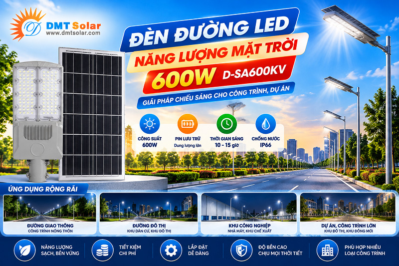 Đ&egrave;n đường LED năng lượng mặt trời 600W cho c&ocirc;ng tr&igrave;nh