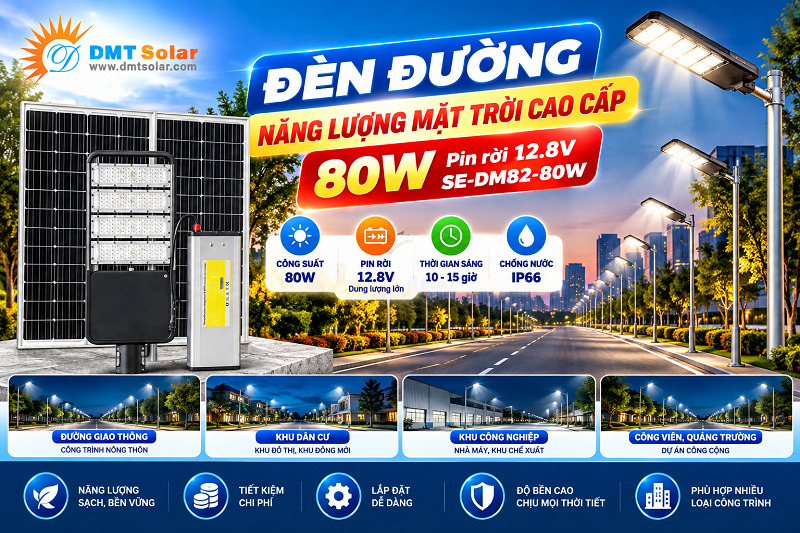 Đ&egrave;n đường năng lượng mặt trời cao cấp 80W d&ugrave;ng cho dự &aacute;n