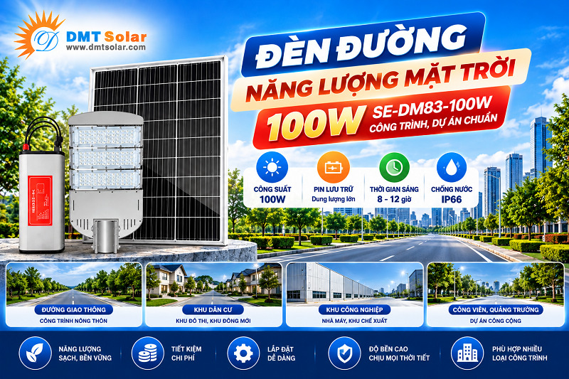 Đ&egrave;n đường năng lượng mặt trời 100W c&ocirc;ng tr&igrave;nh dự &aacute;n chuẩn SE-DM83-100W