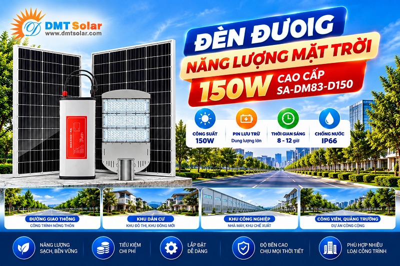 Đ&egrave;n đường năng lượng mặt trời 150W cao cấp
