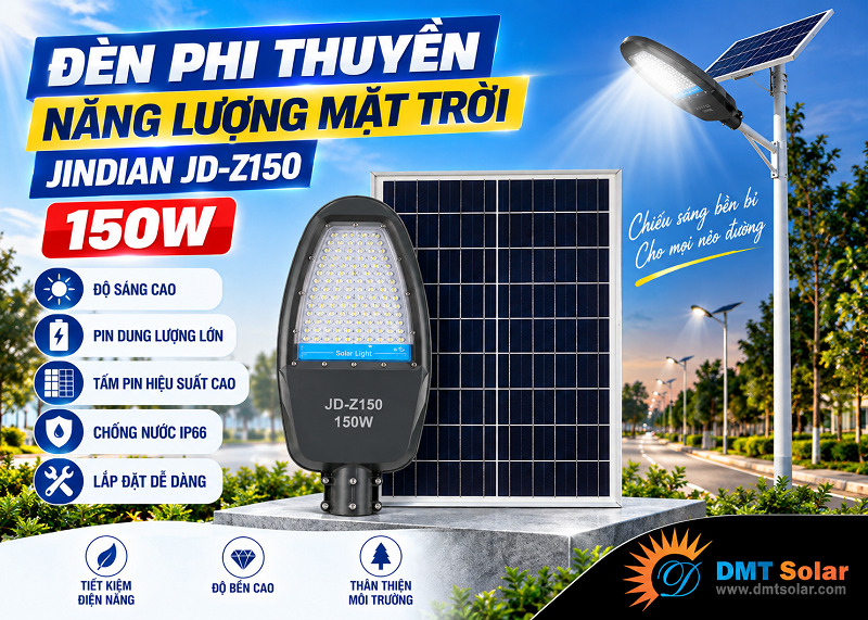 Đ&egrave;n phi thuyền năng lượng mặt trời Jindian 150W JD-Z150
