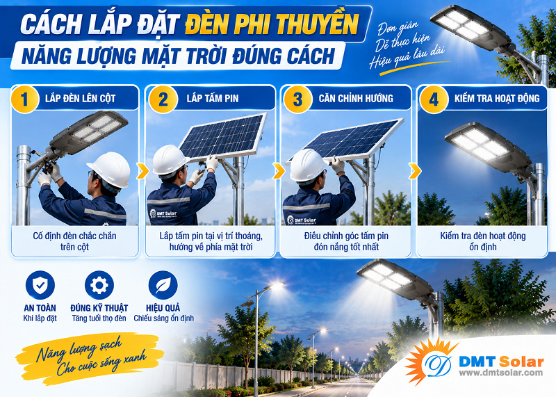 C&aacute;ch lắp đặt đ&egrave;n phi thuyền NLMT đ&uacute;ng c&aacute;ch