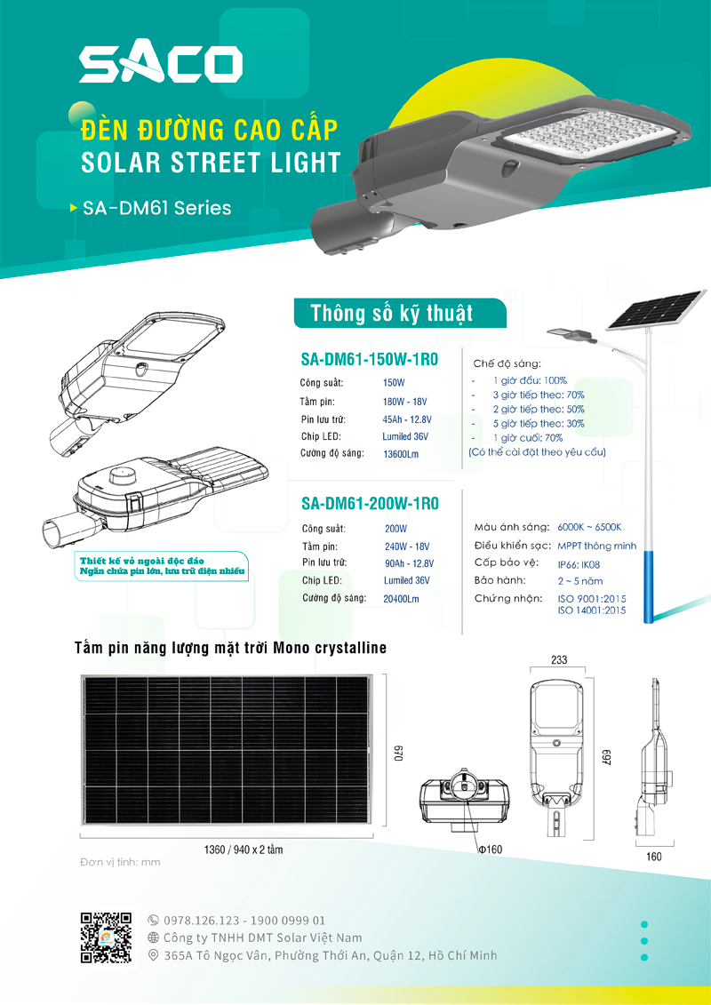 Giới thiệu sản phẩm đ&egrave;n đường năng lượng mặt trời 150W
