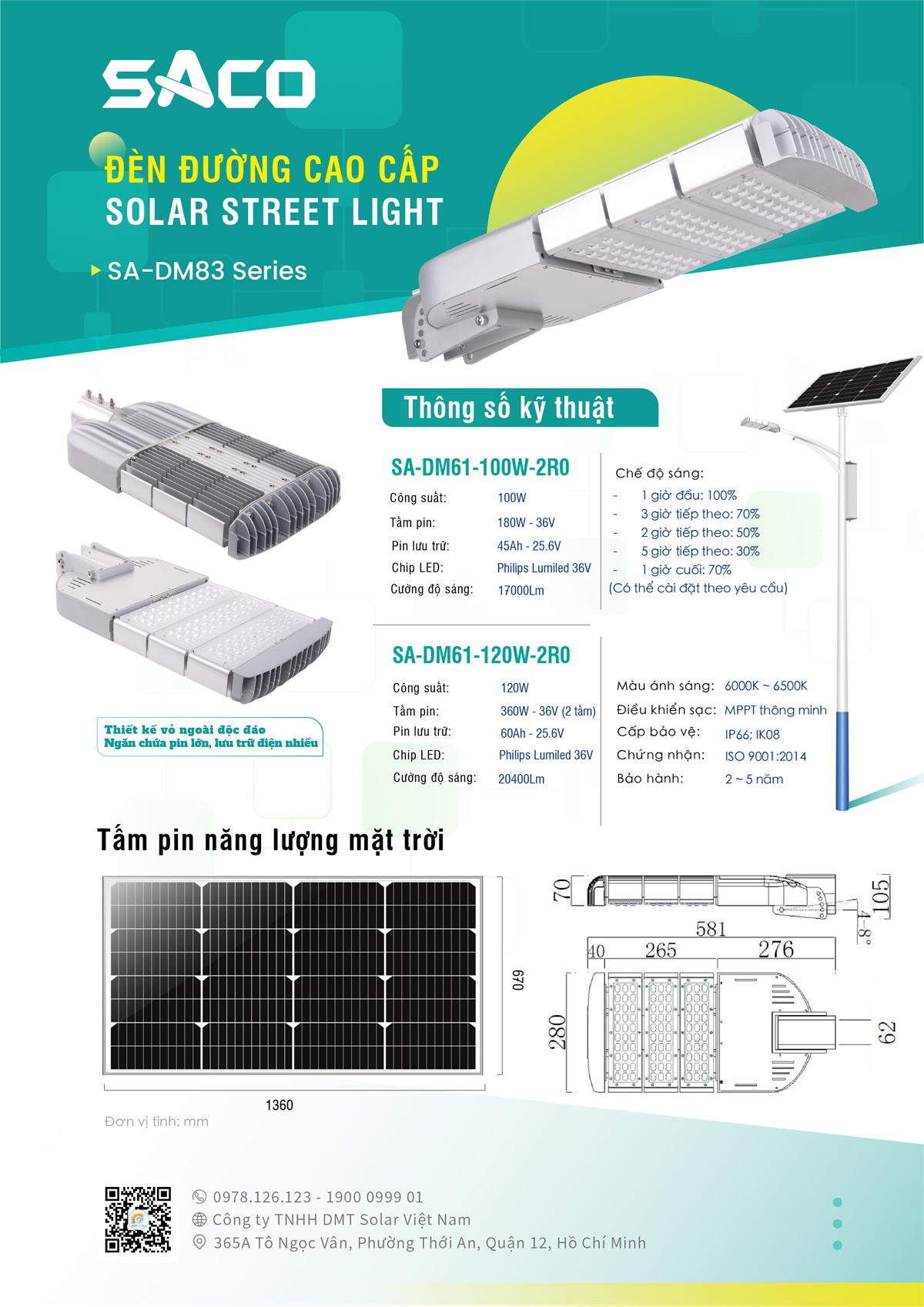 Đèn đường năng lượng mặt trời công trình dự án SA-DM83