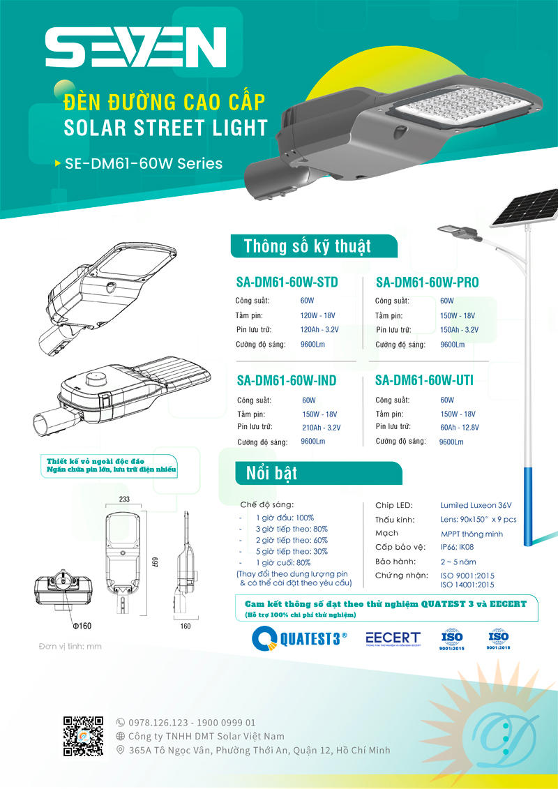 Catalogue đèn đường năng lượng mặt trời 60W DM61-1