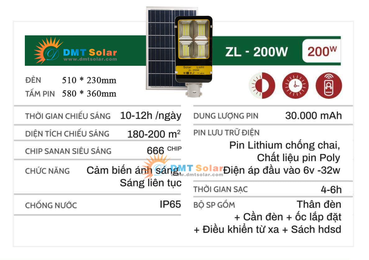 Đèn đường năng lượng mặt trời giá rẻ 200W  ZL-200W