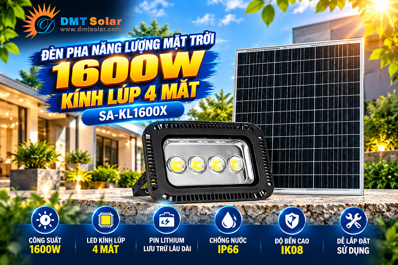Đ&egrave;n pha năng lượng mặt trời 1600W k&iacute;nh l&uacute;p 4 mắt