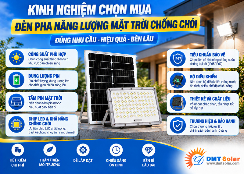 Kinh nghiệm chọn mua đ&egrave;n pha năng lượng mặt trời chống ch&oacute;i
