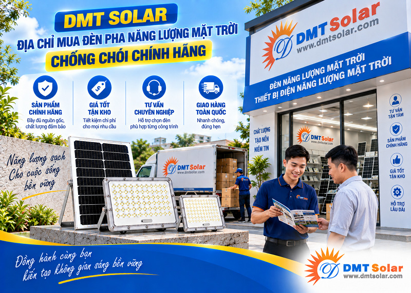 DMT Solar cung cấp đ&egrave;n pha năng lượng mặt trời chống ch&oacute;i ch&iacute;nh h&atilde;ng