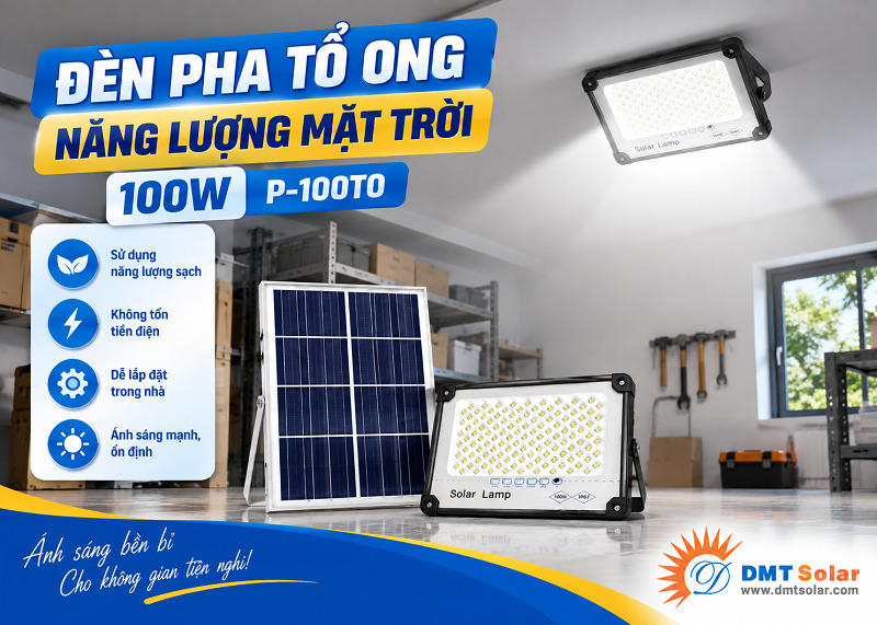 Đ&egrave;n pha tổ ong năng lượng mặt trời 100W P-100TO