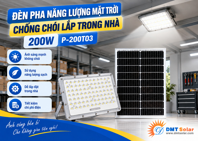 Đ&egrave;n pha năng lượng mặt trời chống ch&oacute;i lắp trong nh&agrave; 200W P-200TO3