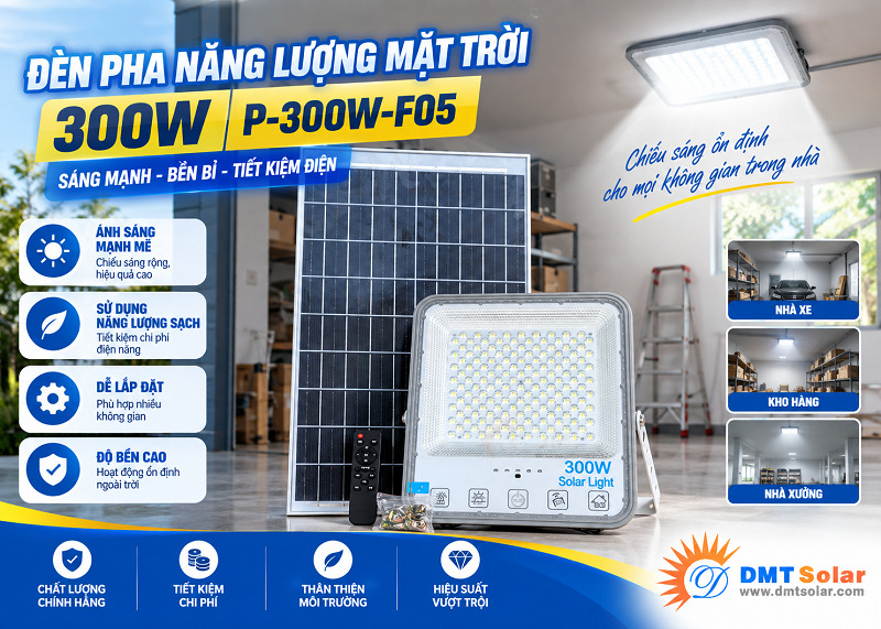 Đ&egrave;n pha năng lượng mặt trời 300W cao cấp P-300W-F05