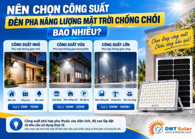 Lựa chọn c&ocirc;ng suất đ&egrave;n chống l&oacute;a năng lượng mặt trời ph&ugrave; hợp