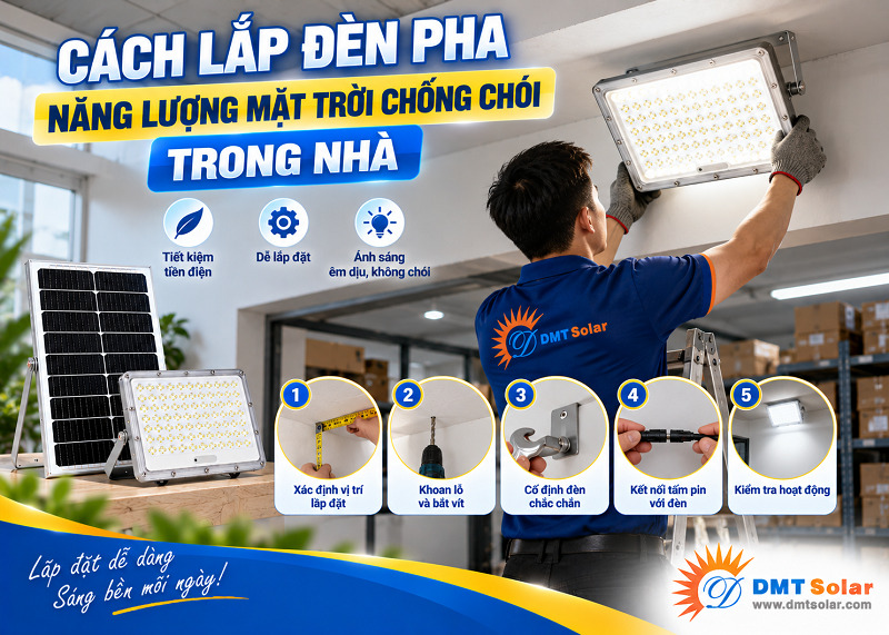 C&aacute;ch lắp đ&egrave;n pha năng lượng mặt trời chống ch&oacute;i trong nh&agrave;