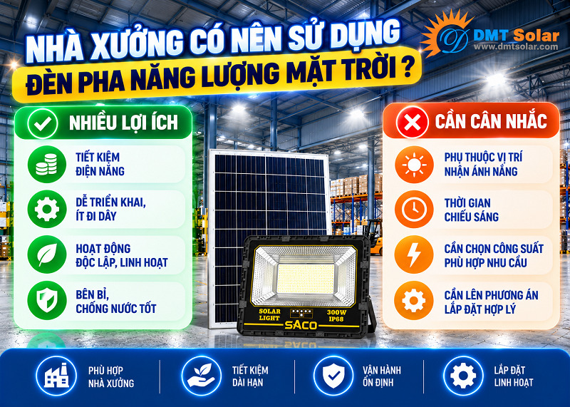 Đ&egrave;n pha năng lượng mặt trời mang đến giải ph&aacute;p chiếu s&aacute;ng l&yacute; tưởng cho nh&agrave; xưởng