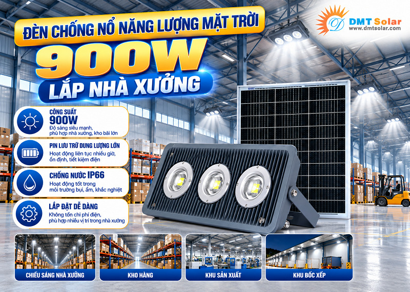 Đèn chống nổ năng lượng mặt trời lắp nhà xưởng 900W