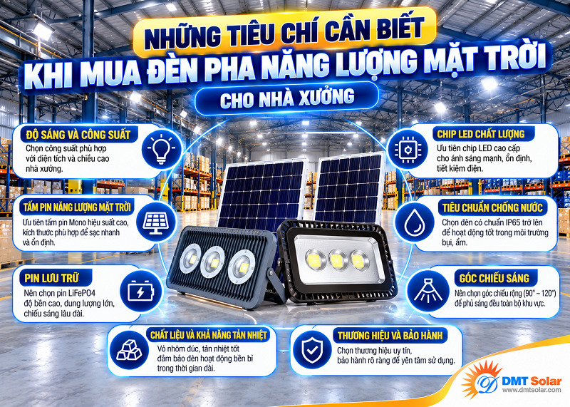 Khi mua đ&egrave;n năng lượng mặt trời cho nh&agrave; xưởng bạn cần quan t&acirc;m đến chỉ số chống nước