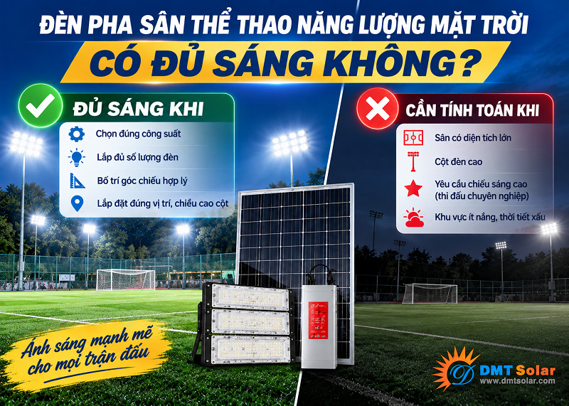 Đ&egrave;n pha năng lượng mặt trời đủ s&aacute;ng cho s&acirc;n thể thao