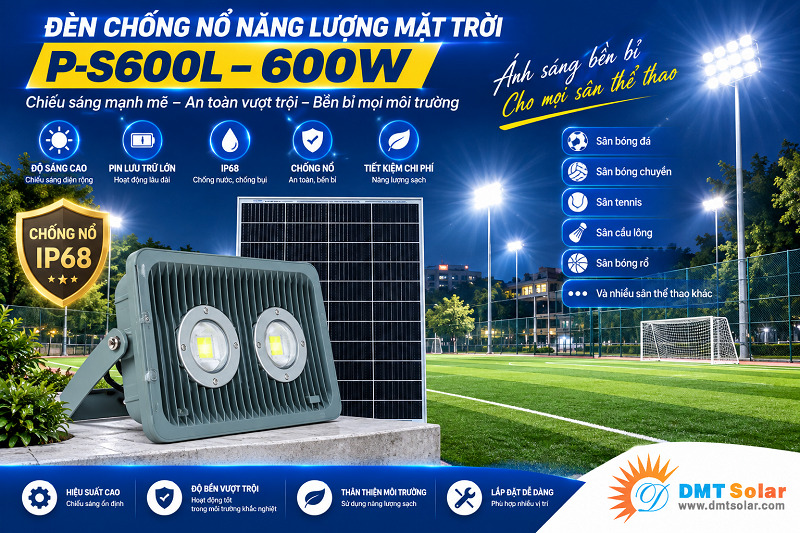 Đ&egrave;n chống nổ năng lượng mặt trời 600W P-S600L chiếu s&acirc;n thể thao