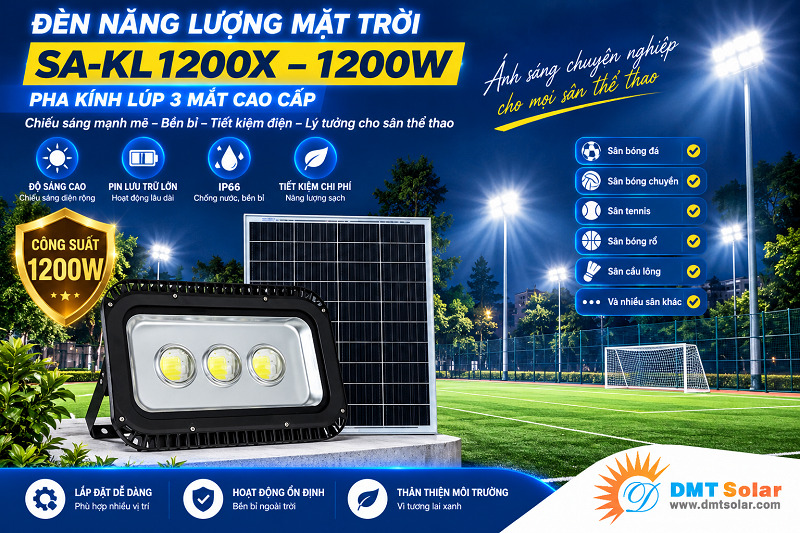 Đ&egrave;n năng lượng mặt trời 1200W pha k&iacute;nh l&uacute;p 3 mắt