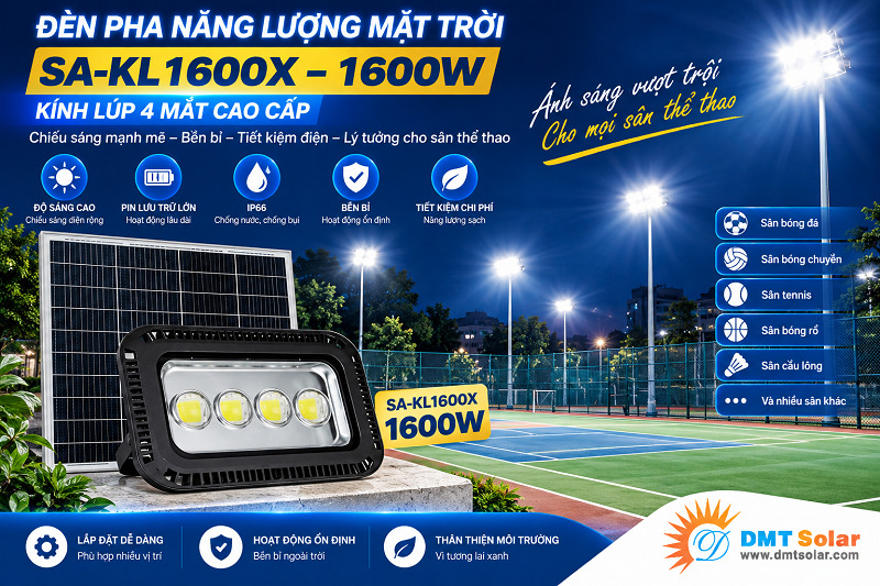 Đ&egrave;n pha năng lượng mặt trời 1600W k&iacute;nh l&uacute;p 4 mắt