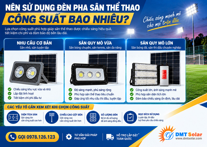 C&ocirc;ng suất đ&egrave;n pha ph&ugrave; hợp cho s&acirc;n thể thao