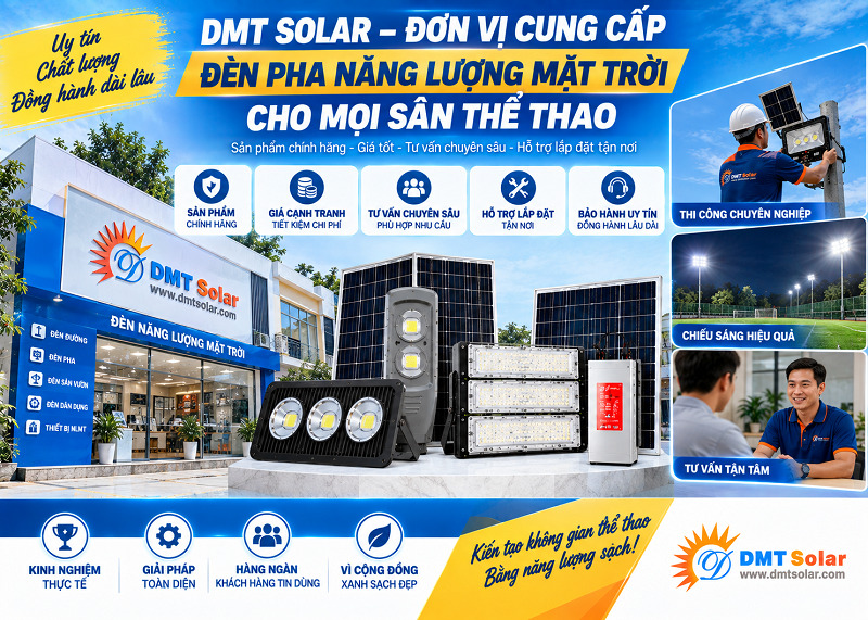 DMT Solar cung cấp đ&egrave;n pha s&acirc;n thể thao năng lượng mặt trời