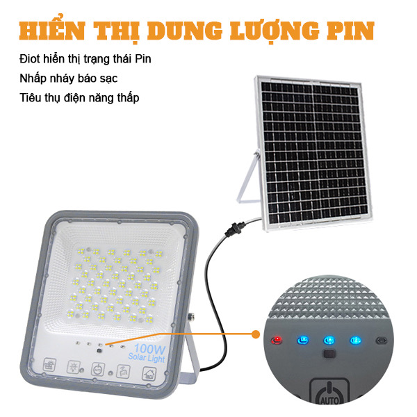 Pin Mono đèn pha năng lượng mặt trời 100w