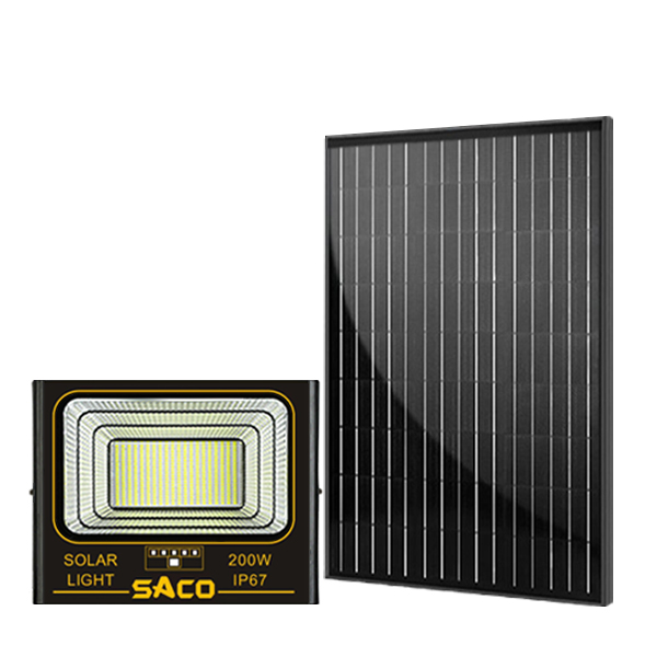 Đèn pha LED năng lượng mặt trời 200W - Saco [Tấm Pin Mono cao cấp]