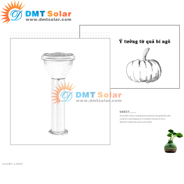 Đèn trụ sân vườn năng lượng mặt trời DMT-TS08D [65cm]