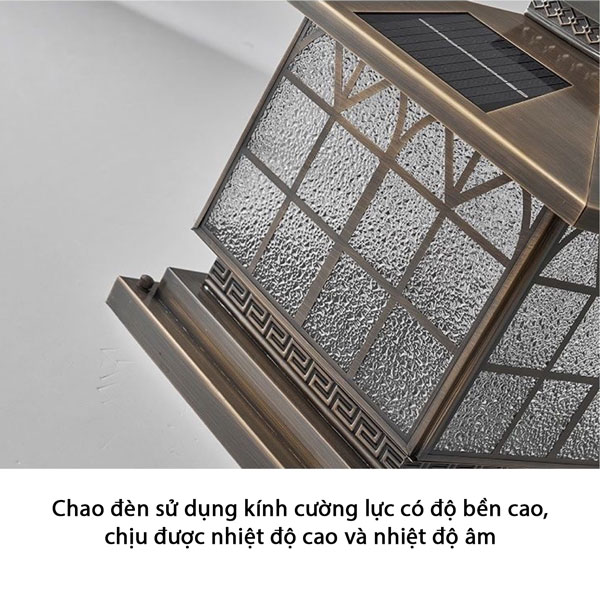 Chao đèn trụ cổng đồng bằng kính cường lực