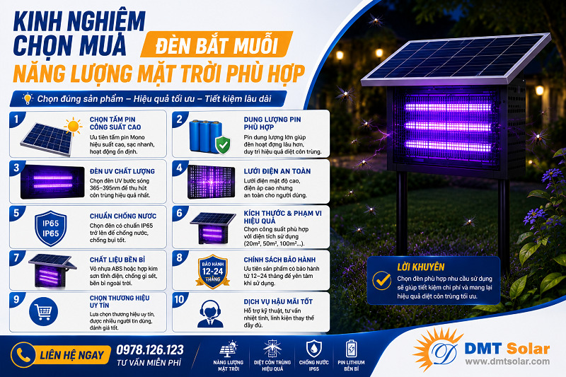 Kinh nghiệm chọn đ&egrave;n UV diệt muỗi năng lượng mặt trời