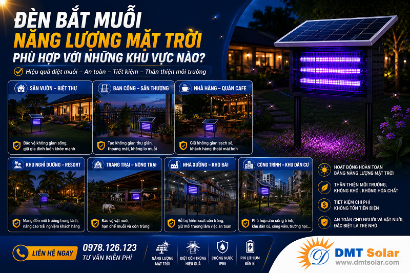 Khu vực n&ecirc;n sử dụng đ&egrave;n năng lượng mặt trời chống muỗi