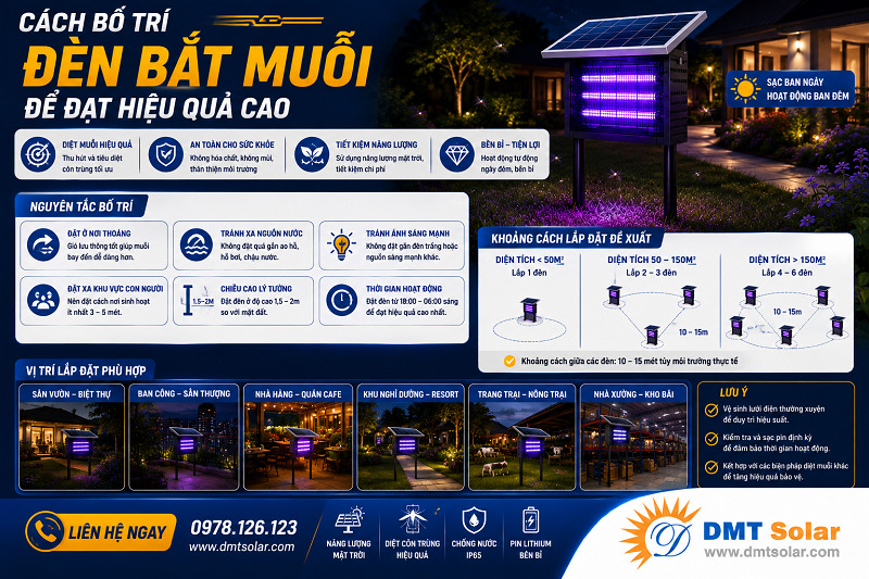 C&aacute;ch bố tr&iacute; đ&egrave;n bắt c&ocirc;n tr&ugrave;ng năng lượng mặt trời