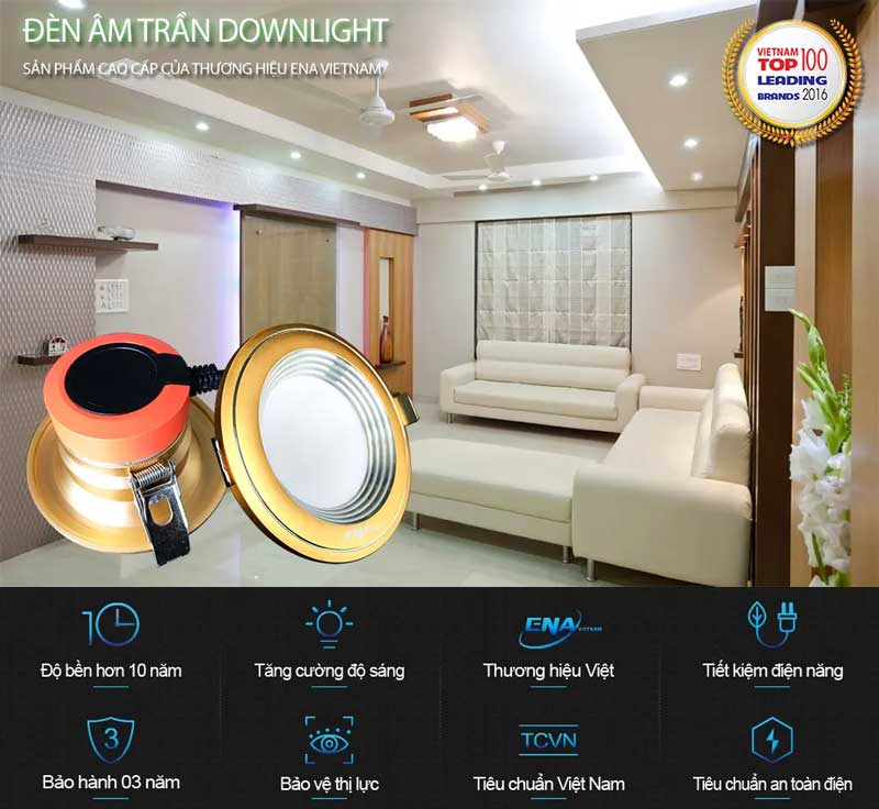 Đèn âm trần downlight nhôm cắt CNC màu vàng