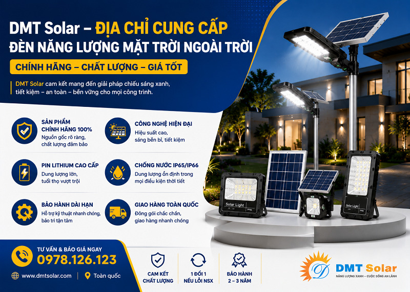 DMT Solar cung cấp đ&egrave;n năng lượng mặt trời ngo&agrave;i trời ch&iacute;nh h&atilde;ng