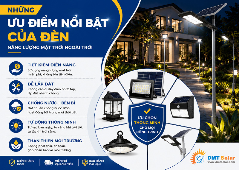 Những ưu điểm nổi bật của đ&egrave;n ngo&agrave;i trời năng lượng mặt trời 