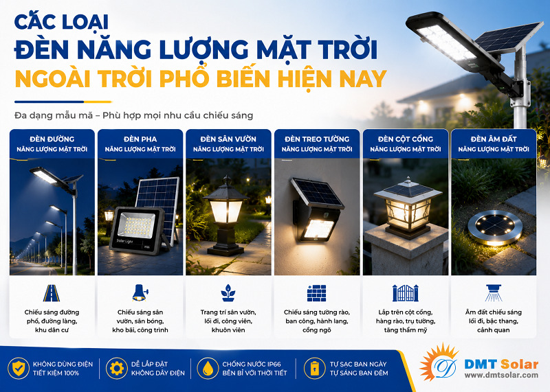 C&aacute;c loại đ&egrave;n năng lượng mặt trời ngo&agrave;i trời phổ biến
