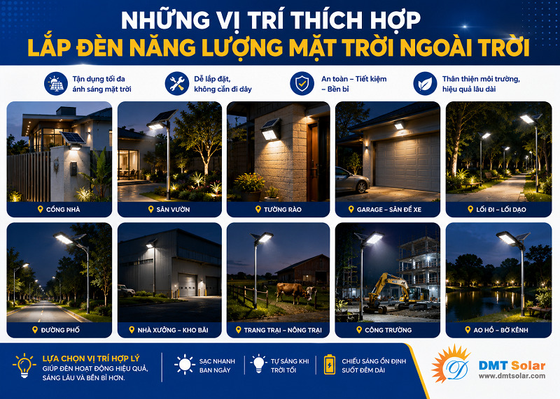 Những vị tr&iacute; th&iacute;ch hợp để lắp đ&egrave;n ngo&agrave;i trời năng lượng mặt trời