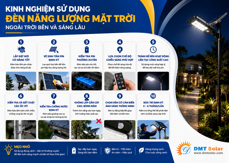 Kinh nghiệm sử dụng  đ&egrave;n năng lượng mặt trời ngo&agrave;i trời ch&iacute;nh h&atilde;ng 