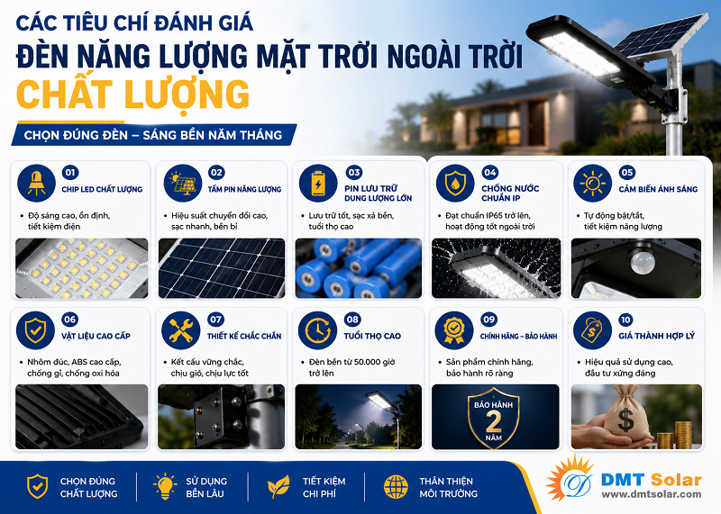 C&aacute;c ti&ecirc;u ch&iacute; đ&aacute;nh gi&aacute; một chiếc đ&egrave;n x&agrave;i năng lượng mặt trời