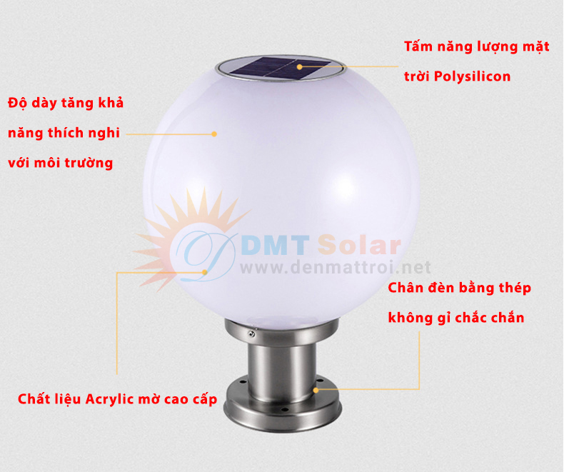 Đèn trụ cổng tròn năng lượng mặt trời DMT-TC02L (35×35)